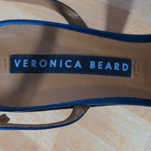 Veronica Beard Olympia Quarter Strap Sandals Heels Blue Leather Ankle 41 - Picture 11 of 13